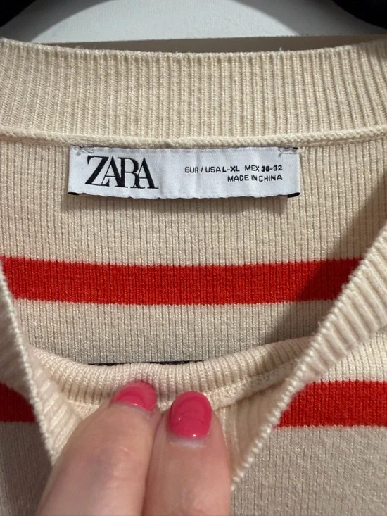 Zara Cream Sweater with Red Stripes - Picture 2 of 3